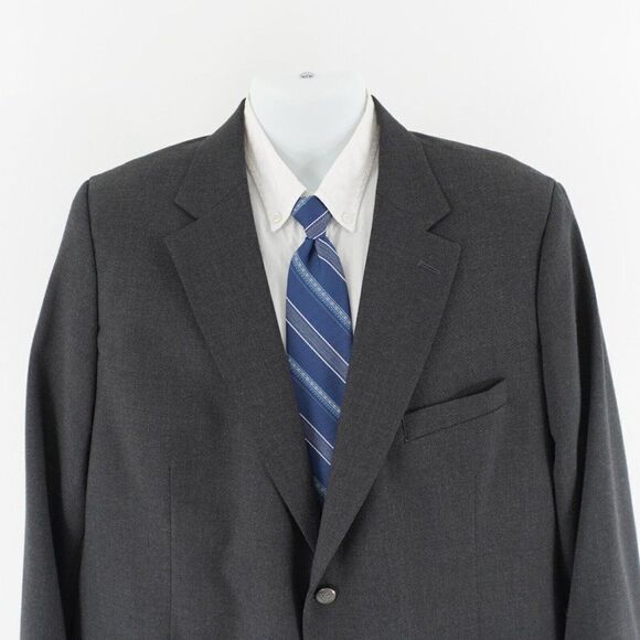 Stafford Gray Worsted Wool Polyester 2 Silver Button Blazer 48L Portly Tagged 50 - Picture 1 of 14